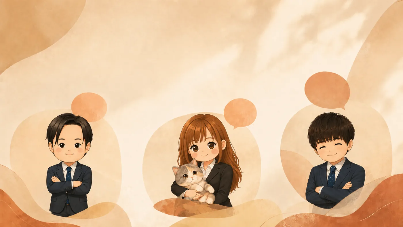 3人のメンバーが同じ問いに向き合うイラスト