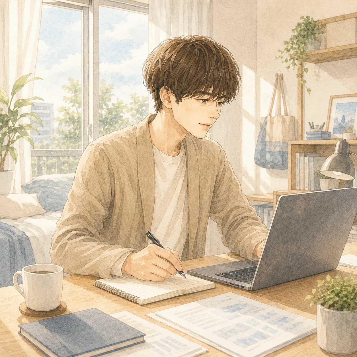 明るい部屋で、いきいきと仕事に取り組む。